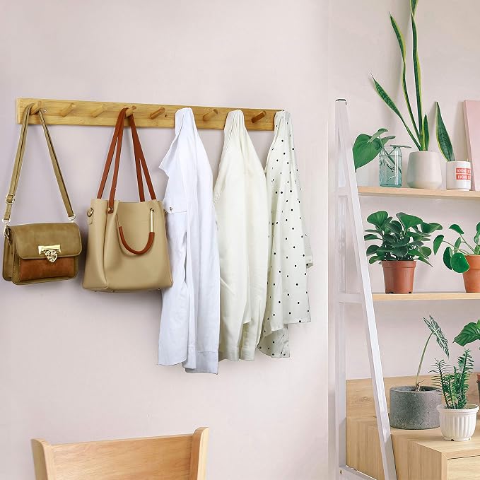 WEBI Coat Rack Wall Mounted,10 Hooks,38" Long Coat Hanger Wall Mount,Peg Rail Hat Hooks for Hanging Caps,Jacket,Clothes,Coats,Natural - Image 3