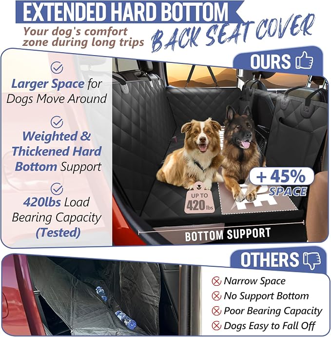 Back Seat Extender for Dogs Truck-Large Space, Hard Bottom Dog Pet Seat Cover Back Seat, Waterproof Dog Hammock for Crew Cab Trucks F150, RAM1500, Sierra, Tundra, Silverado, Black - Image 2