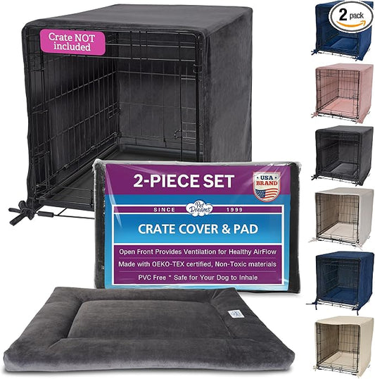 Pet Dreams Dog Crate Cover & Mat- Breathable Non-Toxic Kennel Topper for Single-Door Crates, Fits iCrate Dog Cages 18, 24, 30, 36, 42, 48 Inches (Grey, Small, 24“) by PetDreams