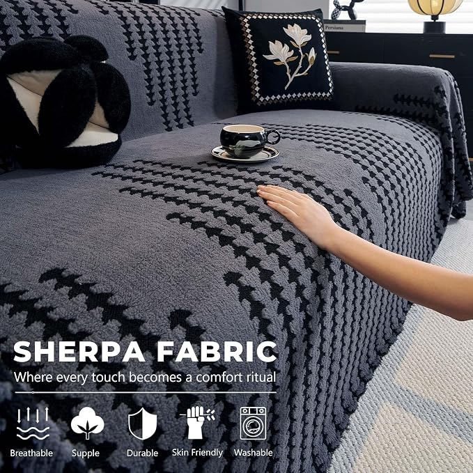 Couch Covers for 3-4 Cushion Couch Sofa, Pet Friendly Sofa Covers Washable, Heavy Duty Scratch Resistant Furniture Cover for Dogs Fits 3 Seat, 71" x 150", Gray - Image 2
