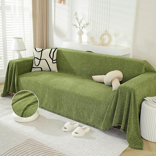 DREAMINGO Sofa Covers Herringbone Jacquard Modern Minimalism Couch Cover Wear Resistant Green Futon Couch Cover for 3 Cushion Couch Sofa Pet Friendly Washable Sofa Slipcovers for Dogs, 71"x134" by DREAMINGO