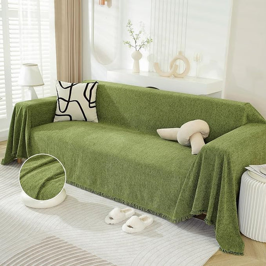 DREAMINGO Sofa Covers Washable Chenille Couch Cover Blanket Modern Style Living Room Sectional Couch Covers Herringbone Jacquard Sofa Cover for 3 Cushion Couch, Green, XX-Large 71"x150" by DREAMINGO