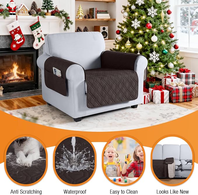 VANSOFY Waterproof Chair Seat Cover for Pets, Chocolate, 22" | Non-Slip, Washable, Utility Pockets, Pet Friendly, Furniture Protector Slipcover for 1 Seater Couch - Image 4