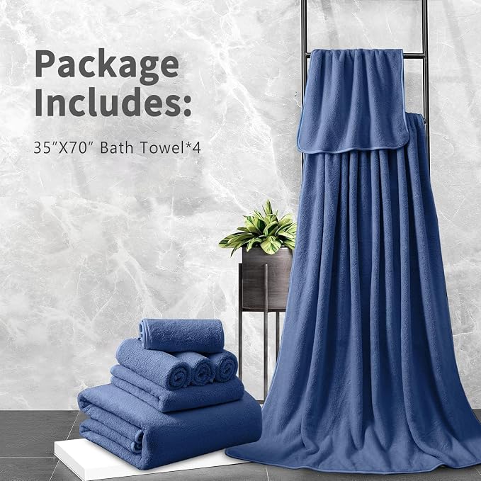 Extra Large Bath Sheet 4 Piece (35"x70")-Ultra Soft Oversized Bath Towel,Bath Sheet Towel Set for Bathroom Hotel,Highly Absorbent Quick Dry Shower Towel Set for Adults,Bathroom Towel-Navy Blue - Image 7