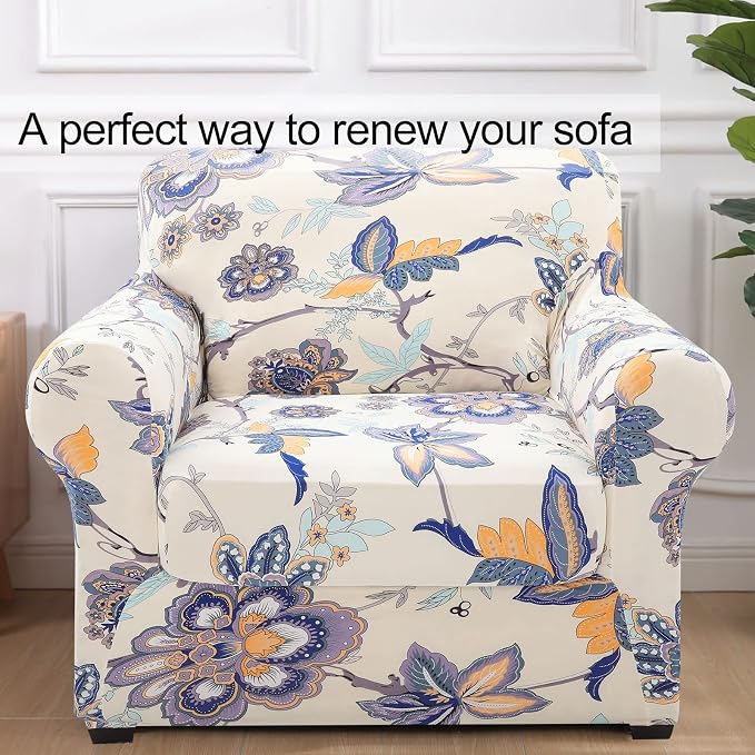 hyha Stretch Couch Covers, Chair/Sofa Covers, Armchair Slipcover for Dogs | Floral Pattern, Printed, 2 Pieces, Separate Couch Cushion Slipcover, Soft Chair Cover with Elastic Bottom for Pets (Armchair) - Image 8