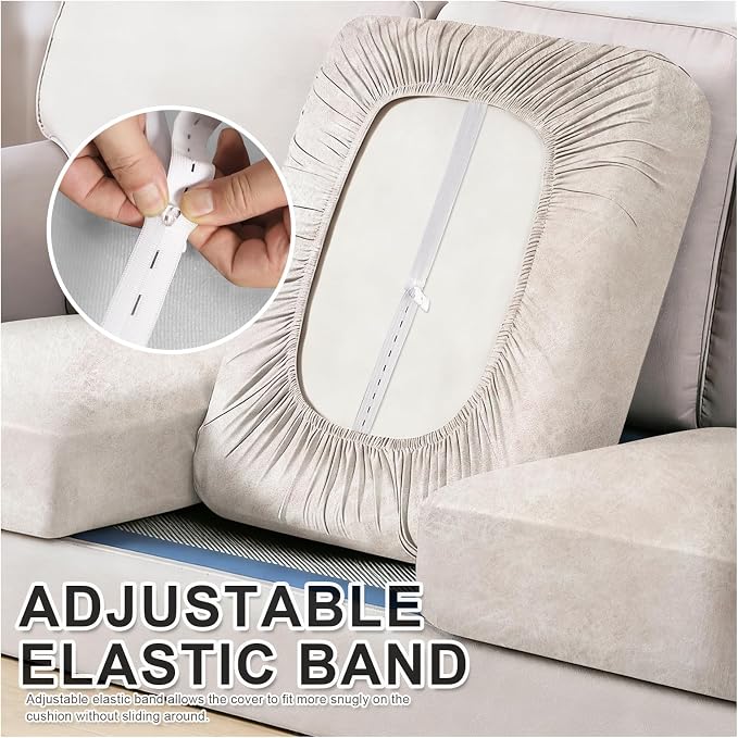 molasofa Leather Like Couch Cushion Covers Sofa Slipcovers Sets Couches Furniture Protector Covers for Sectional Armchair Loveseat Stretch Spandex Fabric, Machine Washable (3 Cushion Sofa, Beige) - Image 3