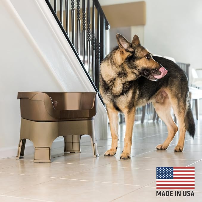 Neater Feeder Deluxe Mess-Proof Elevated Dog Bowls for Large Dogs (40+ lbs), 2 Height Adjustable (14.5” & 17.5”) No-Spill Raised Dog Bowl Stand, Stainless Steel Food Bowl Set, Made in USA, Bronze - Image 2