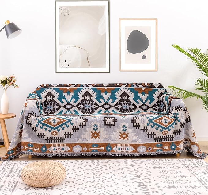Homcosan Sofa Slipcovers Towel Reversible Geometrical Sectional Couch Cover Sofa Blanket for 3 Seat Boho Sofa Cover with Tassels Couch Protector for Pets, Kids by Homcosan