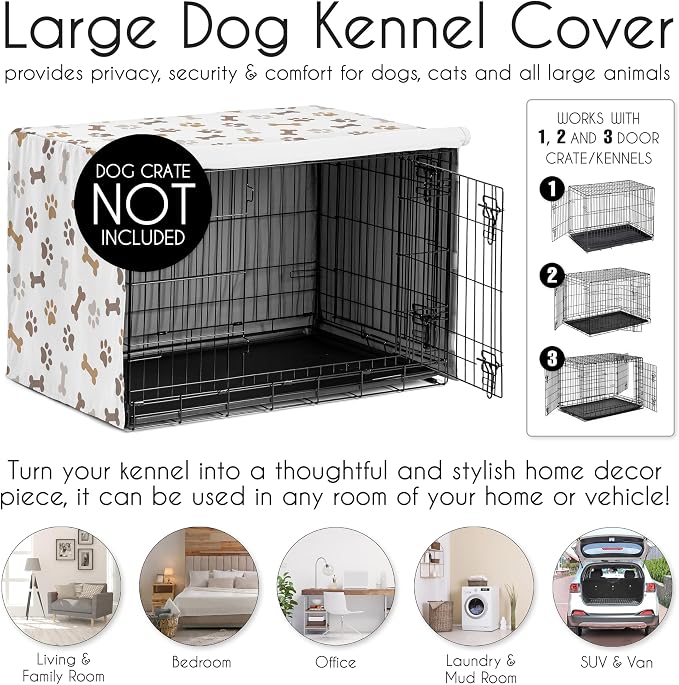 Sweet Jojo Designs 48in. Large Dog Crate Cover (Bones and Paw Prints) Pet Cage, Kennel Covers (Modern, Cartoon, Doggy, Puppy, Neutral, Paws Print, Whimsical, Brown, Tan, Grey, Taupe and Off White) - Image 4