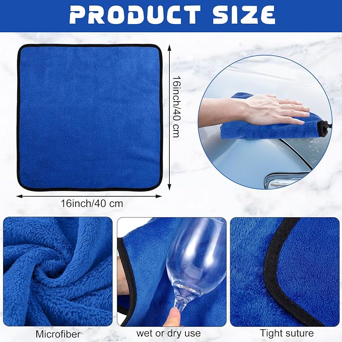 Tallew 60 Pcs Blue Microfiber Towels: 16"x16" Microfiber Drying Towels Bulk Micro Fiber Car Cleaning Cloth for Cars Drying Washing Polishing Cleaning Household Supplies - Image 2