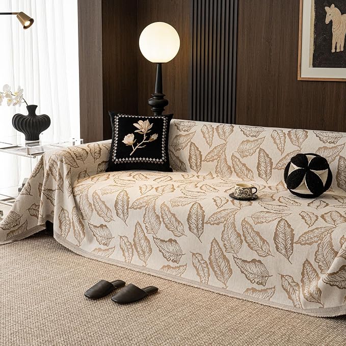 ROOMLIFE Couch Cover 3 Cushion Sofa, Washable Non Slip Furniture Sofa Protector Cover, Soft Chenille Sofa Slipcovers Sectional L Shape Dogs Couch Cover Throw Blanket with Tassels 71''X134'' - Image 2