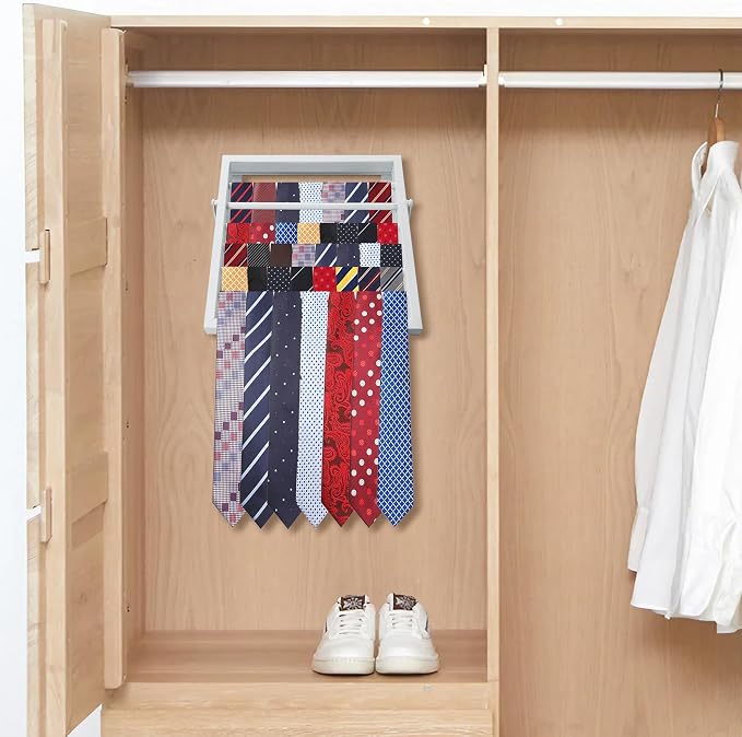 Tie Rack Wall Mounted, Adjustable Angle Tie Organizer for 60 Ties & Scarves | Holds up to 60 Ties, 10 Angle Slots, Wall-Mounted Easy Installation, Long-Lasting Design - Image 5
