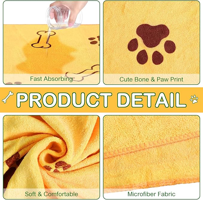 Chumia 8 Pcs Microfiber Dog Towels for Drying Dogs Cats 40 x 24 Inch Pet Towels Bulk for Large Puppy Absorbent Fast Drying Paw Bath Bathing Supplies for Pets(Dog Paw and Bone, Colorful) - Image 3