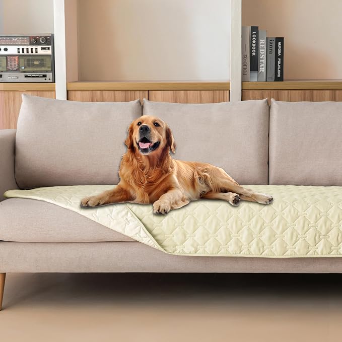 gogobunny 100% Double-Sided Waterproof Dog Bed Cover Pet Blanket Sofa Couch Furniture Protector for Puppy Large Dog Cat, Reversible (30x80 Inch (Pack of 1), Dark Cream/Light Cream) by gogobunny