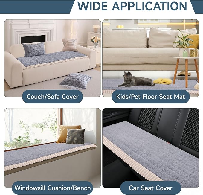 OTOB Couch Cover for Dogs Washable, Non Slip Plush Fuzzy Sofa Covers for 3 Cushion Couch All Seasons, Kids Pet Friendly Soft Cozy Furniture Protector Sofa Slipcovers (Light Gray, 27.6" x 82.7") - Image 7