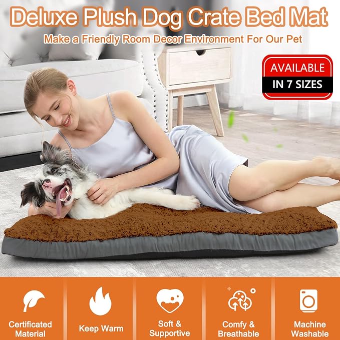 POCBLUE Washable Dog Beds for Crate, Small Plush Pet Mat for Cages, Anti-Slip Crate Pad for Outdoor/Indoor/Car Use, Comfy & Soft Kennel Pad for Dogs and Cats Up to 25 lbs, 23"x17", Brown - Image 2