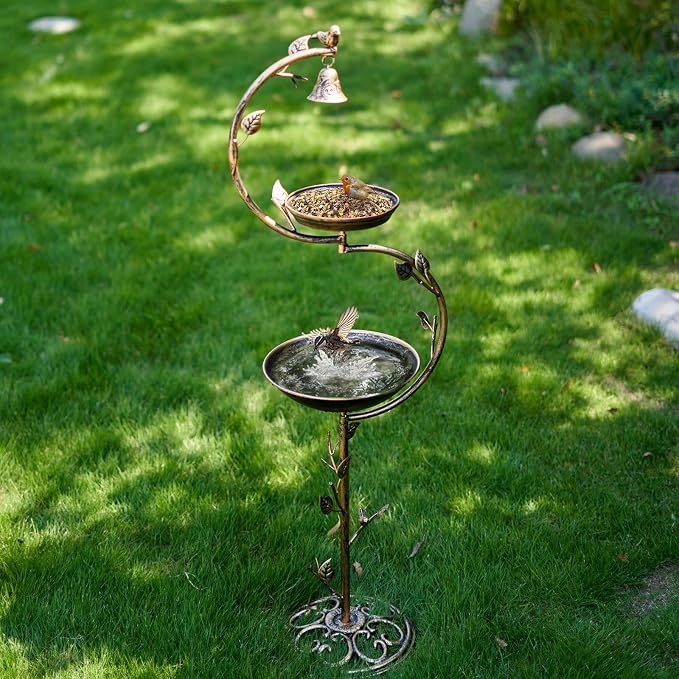 HOUYANG 44" H Cast Iron Bird Baths for Outdoors with Metal Bird Feeder,Vintage Metal Bird Bath Bowl Garden Lawn Yard Decorations - Image 4