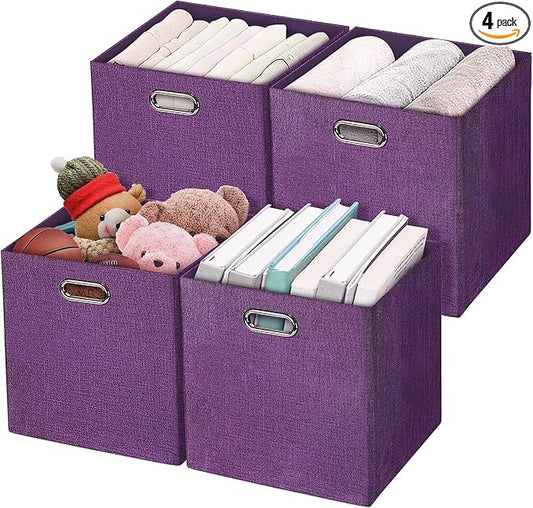 Posprica Storage Boxes, Foldable Organiser Cube Basket Bin, Thick and Heavy Duty (28×28×28cm/4pcs, Purple) by Posprica