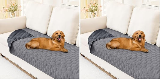 Smiry Waterproof Dog Bed Cover Blanket, Soft Reversible Pet Blanket, Washable Leakproof Cats Dogs Couch Cover for Sofa, Couch, Furniture, Plaid (30x70 Inch, Grey/Dark Grey) (Pack of 2) by Smiry