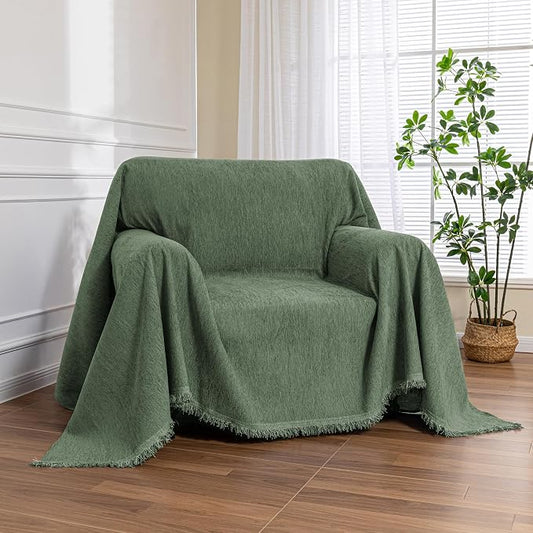 MEETSKY Small Couch Cover Oversized Armchair Sofa Cover Washable for Dogs Sofa Single Recliner, Chenille Sofa Throw Slipcover for Pets Sofa Cover Thick, 71" x 91", Moss Green by MEETSKY