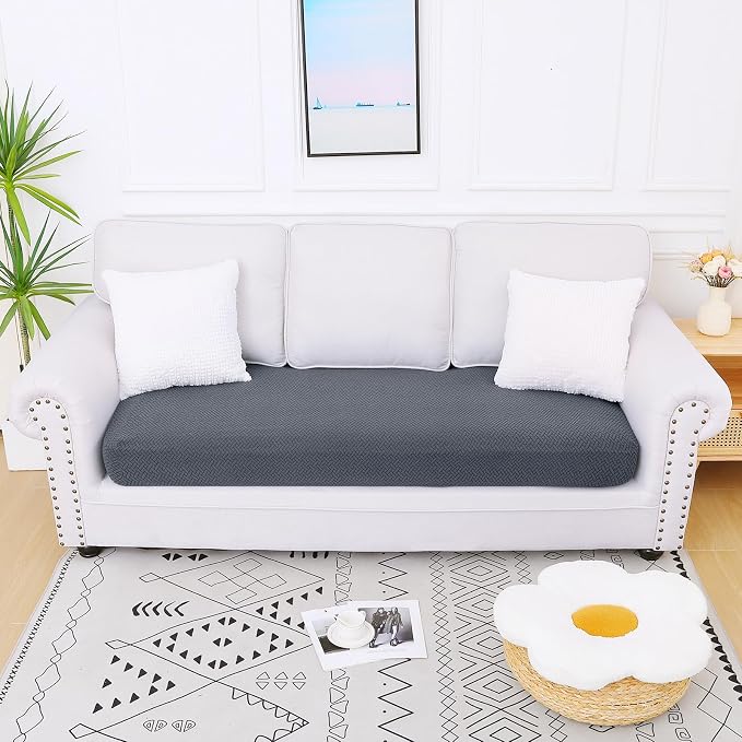 Smiry Waterproof Couch Cushion Covers, Non Slip Seat Cushion Covers | Stretch Jacquard Sectional Sofa Slipcover, Washable Elastic Furniture Protector for Pets, Kid, Large, Grey - Image 5