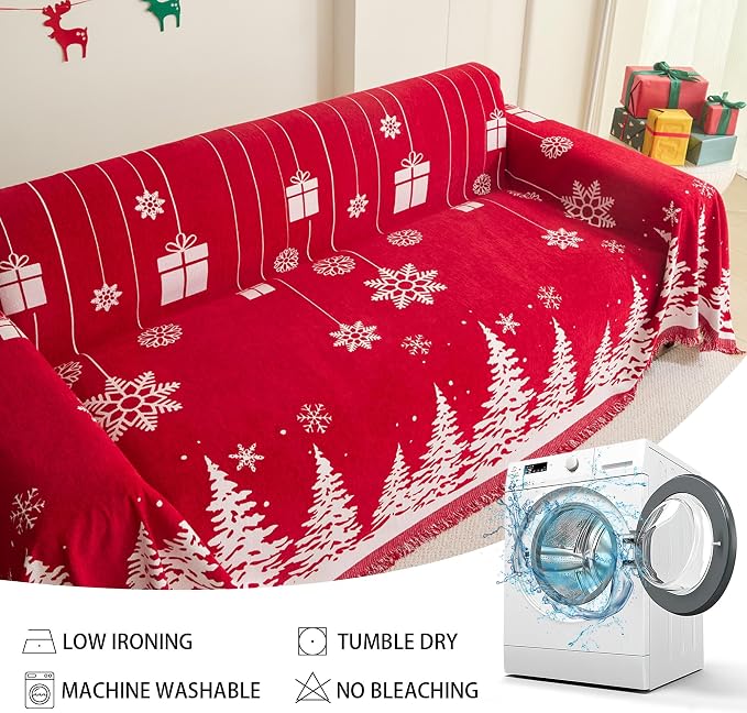 MEETSKY Christmas Couch Cover for Sectional Sofa, Chenille Loveseat Red Sofa Covers Washable for Pet Friendly Cedar Decorative Couch Covers, 71" x 102" - Image 6