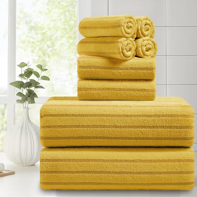 Mistyrose Bath Towels,8 Pack Large Bath Towels Set Super Absorbent Microfiber Bath Sheets-2 Oversized Bath Sheets 2 Hand Towels 4 Washcloths for Family Hotel Spa Gym(Turmeric) by Mistyrose