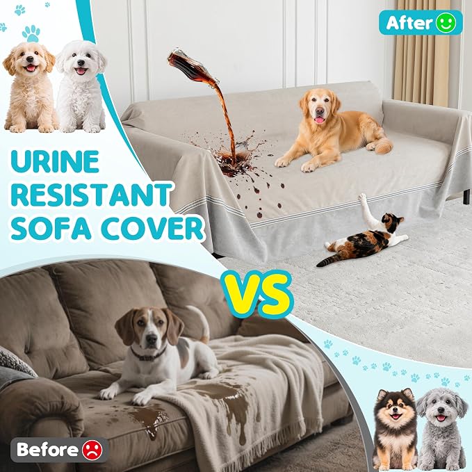 Loiion 100% Double-Sided Waterproof Dog Sofa Cover - Anti-Slip, Leakproof Couch Cover, Pet-Friendly Couch Protectors for Puppy, Large Dog, Kids and Pets Almond150 X91 - Image 2