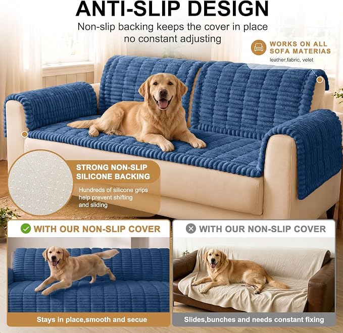 Smiry Couch Cover for Dogs, Non Slip Washable Sofa Protector for Pets | Soft Furniture Cover for Leather & Fabric Couches, Cozy Protect Against Fur, Dirt & Messes, Pet Friendly, 35.4"x88" - Image 10