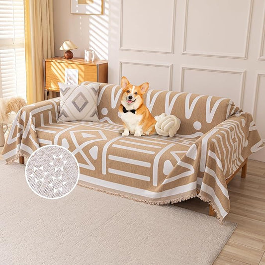 Deep Dream Boho Couch Cover, Non Slip Soft Chenille Couch Covers for 3 Cushion Couch, Thick Sofa Slipcover Sectional Sofa Cover Washable Couch Protectors for Dogs (Khaki, 71"x118") by DeepDream