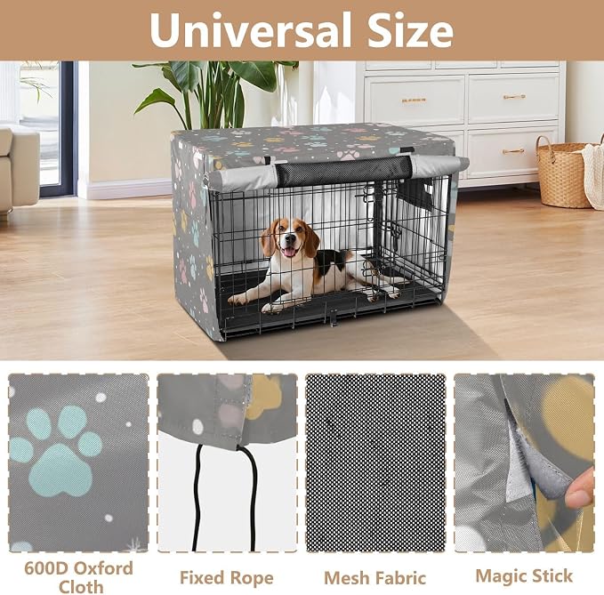 Dog Crate Cover Kennel Cover for Dog Cages Breathable for Wire Cage Indoor Outdoor Grey Paw Print Dots Stars - Image 4