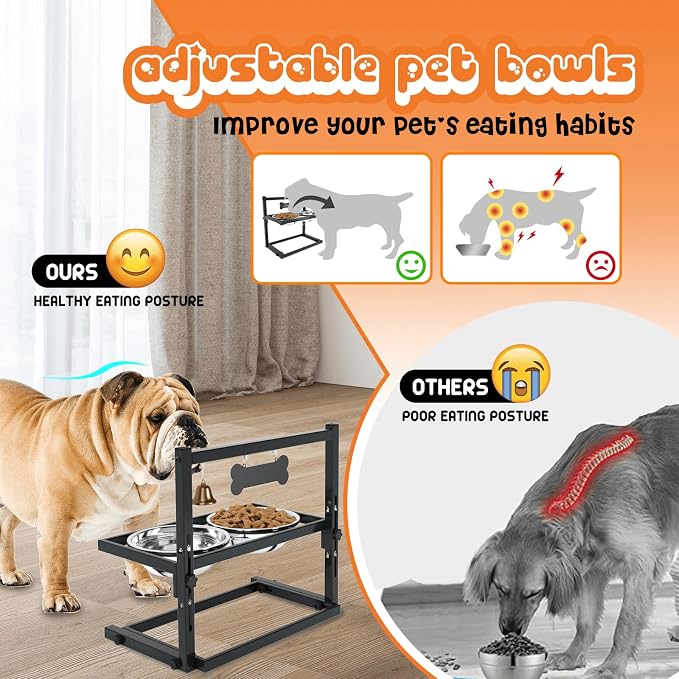 SHAINFUN Elevated Dog Bowls for Medium Dogs and Cats - Raised Cat or Dog Bowl Stand with Adjustable Height and Two Stainless Steel Food Bowls - Ideal for Medium and Small Dogs and Cats - Image 3