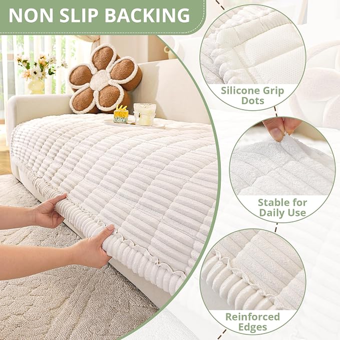 OstepDecor Couch Cover for Dogs, Washable Non Slip Sofa Cover for Pets, Soft Couch Covers for Sofa, Loveseat and Sectional, Furniture Protector Against Pet Hair & Scratches (35.4" x 35.4", White) - Image 5