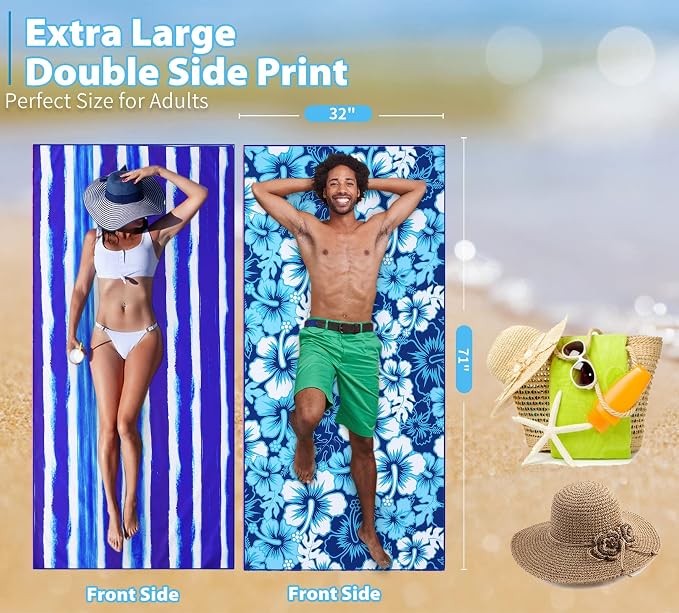 TwoYek Microfiber Beach Towel Extra Large 71x32 Stripes Floral 2 Pack | Thin & Lightweight, Sand Free, Super Absorbent & Quick Dry, Oversized Towels for Beach Bath Pool Swim Travel Essentials Gift - Image 3