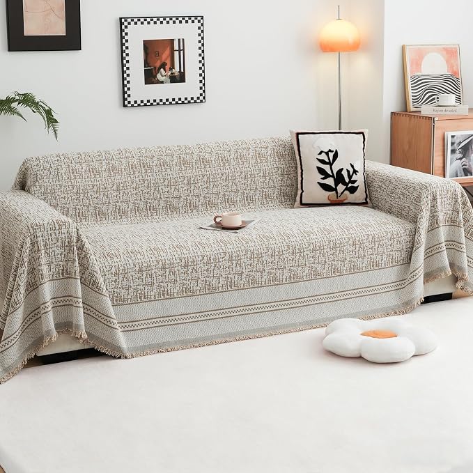 Khaki 71"x71" Waterproof Sectional Sofa Cover Boho Couch Protector for Pet | Anti Scratch Furniture Protector Pet Friendly Washable Soft Thick Chenille Couch Slipcover for 2-3 cushion, Sectional Sofa - Image 2