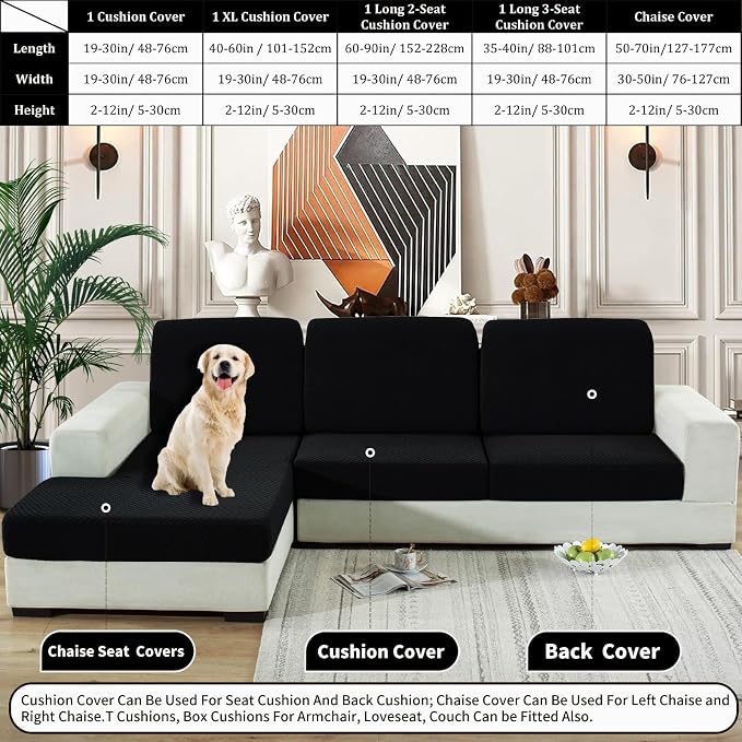 YEMYHOM Stretch Individual Cushion Covers Sofa Chair Seat Cushion Slipcovers Soft Couch Cover Replacement Large Checkered Furniture Protector with Elastic Bottom (1 Pc Cushion Cover, Black) - Image 8