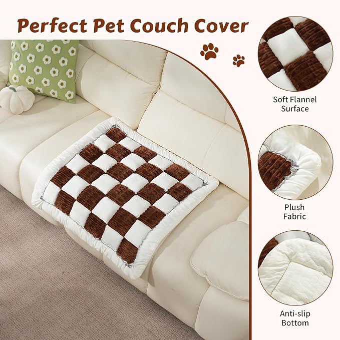 Pet Couch Cover for Dogs & Cats, Soft Flannel Non-Slip Couch Sofa Cover Protector, Dog Bed Sleeping Mat, Washable Reversible Anti-Slip Dog Bed for Small Medium Large Pets(27.6X27.6,Brown) - Image 2