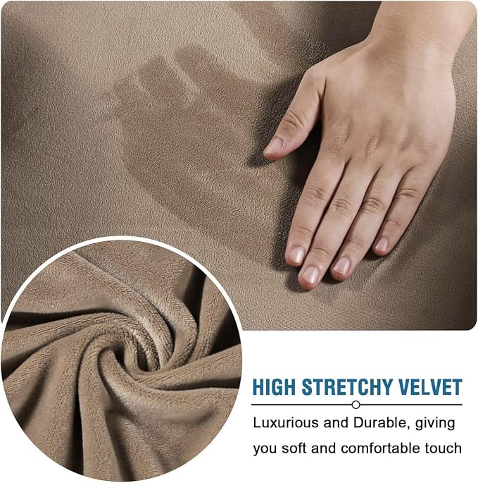 H.VERSAILTEX High Stretch Sofa Slipcover 4 Piece Cover Velvet Furniture Protector Form Fit Thick Velvet Extra Large Sofa Cover for 3 Cushion Couch Width Up to 97 Inch (Large Sofa, Camel) - Image 5
