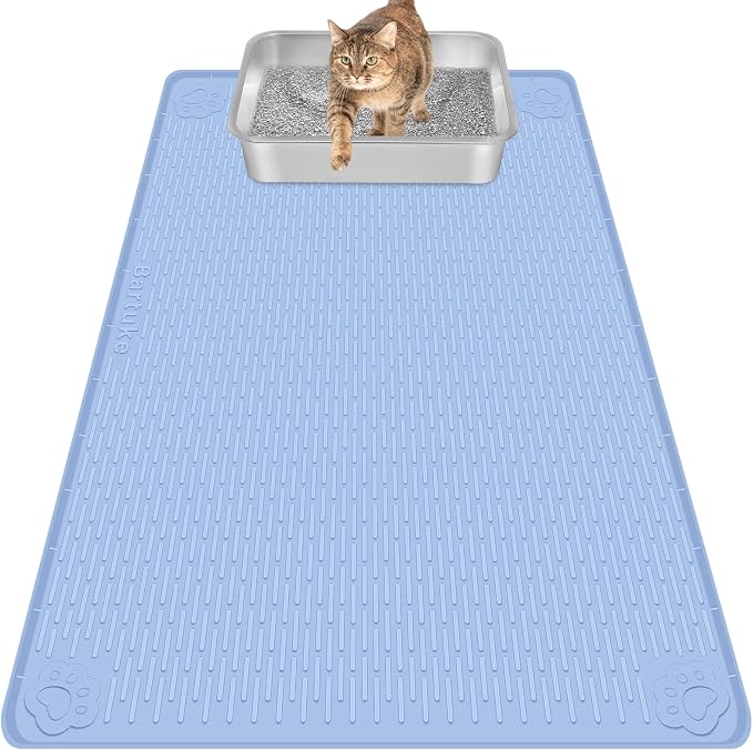 Silicone Cat Litter Mat for Litter Box 40”x28” Large Cat Mat, Blue | Waterproof, Non-Slip, Leak-Proof Rug Mat with Lip, Easy to Clean, Extra Large Litter Catcher Mat for Floor by Bartuke