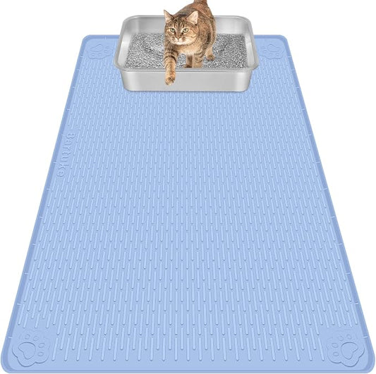 Silicone Cat Litter Mat for Litter Box 40”x28” Large Cat Mat, Blue | Waterproof, Non-Slip, Leak-Proof Rug Mat with Lip, Easy to Clean, Extra Large Litter Catcher Mat for Floor by Bartuke