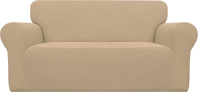 Easy-Going Stretch Oversized Loveseat Couch Covers Washable Sand | 1-Piece Large Loveseat Cover for 2 Cushion Couch Furniture Protector RV Sofa Slipcover Soft with Bottom for Kids Pets by Easy-Going