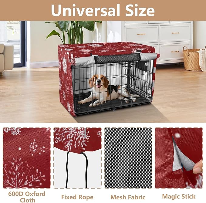 Dog Crate Cover Kennel Cover for Dog Cages Breathable for Wire Cage Indoor Outdoor Red Christmas Snowflakes - Image 4