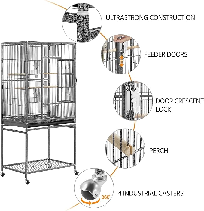 Yaheetech 54-inch Wrought Iron Standing Large Parrot Parakeet Flight Bird Cage for Small Parrot Sun Parakeet Green Cheek Conure Lovebird Budgie Finch Canary Bird Cage with Stand - Image 6