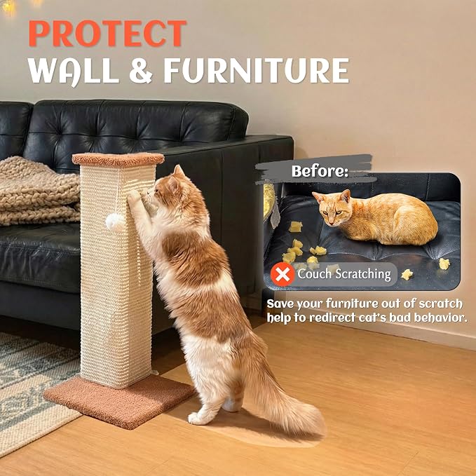 PETKARAY Couch Corner Cat Scratcher, 22.5" Sisal Scratching Post for Indoor Cats, Corner Wall Scratch Pad for Furniture Protection, Plush Base, Medium - Image 4