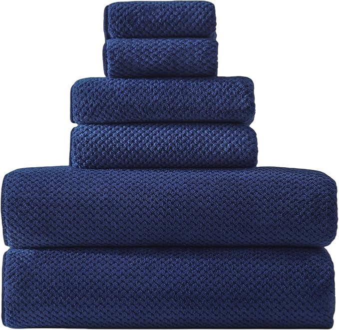 30x60 Inches Extra Large Bath Towels Set Super Soft Absorbent Luxury Microfiber Towels for Bathroom (Navy Blue, 6PCS) by Akzpe