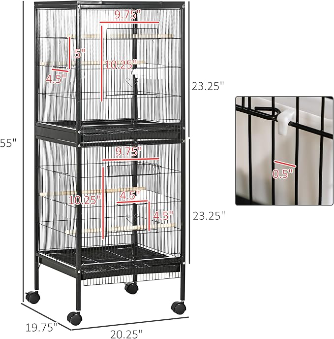 PawHut Large Bird Cage 1.7 ft. Width for Wingspan 55", Black | Bird Aviary Indoor, Multi-Door Design, Fit for a Canary, Finch, Conure - Image 7