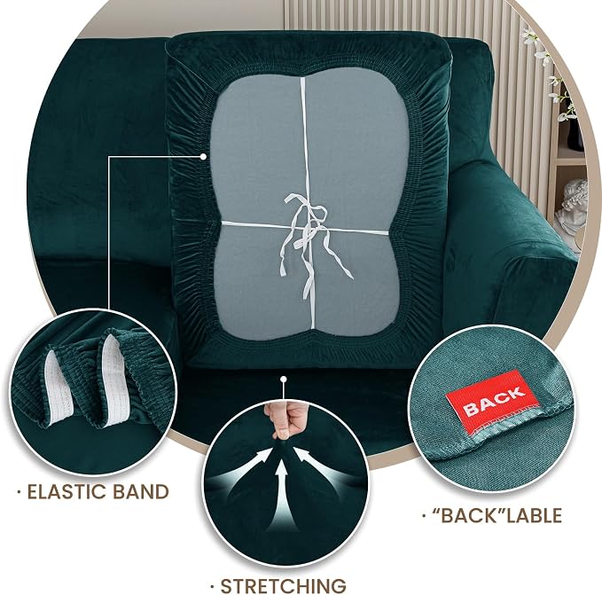 XINEAGE 2-Piece Velvet Armchair Sofa Cover, Couch Covers for Dog,Dark Green | 1 Cushion Chair,Stretch Non-slip Elastic, Pet-friendly, Washable, Fast Setup, Soft Plush Fabric, Furniture Protector. - Image 7