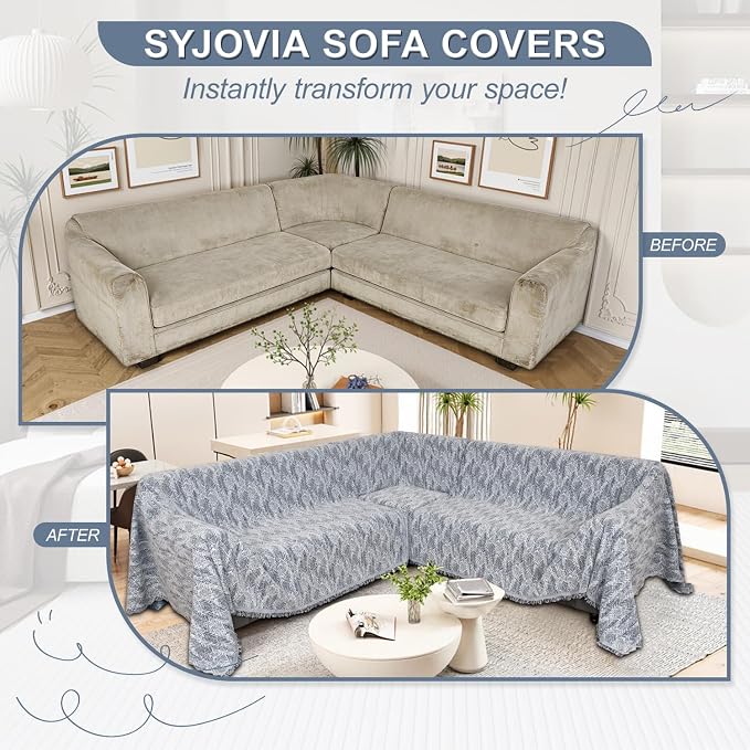 1OO% Waterproof Sectional Couch Covers for Dogs L Shaped Corner Sofa Cover Washable Chenille Sofa Slipcovers Blanket Modern Jacquard Pet Furniture Protector (91"x252", Navy Wave) - Image 6