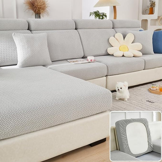 Couch Cushion Covers & Couch Cover for Sectional Sofas, Reversible Non-Slip Sofa Slipcovers, Washable Pet Proof Home Decor Protector (Light Gray, Chaise Cover) by Unknown