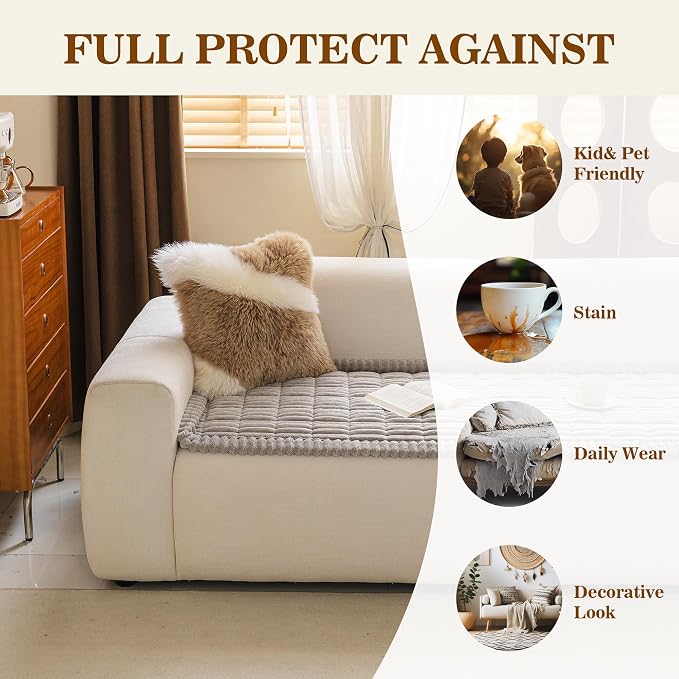 MYSKY HOME Couch Covers for 2 Cushion Sofa, Couch Cover for Dogs, Sofa Covers for Pets Washable, Soft Non-Slip Sofa Slipcovers, Loveseat Couch Covers, Furniture Protector, Light Grey, 27.6" x 59" - Image 3